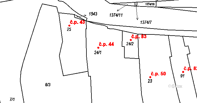 Chrastavice 44 na parcele st. 24/1 v KÚ Chrastavice, Katastrální mapa