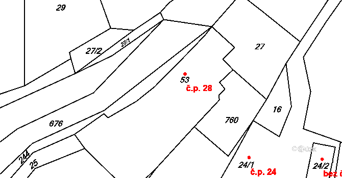 Sedlec 28, Poběžovice na parcele st. 53 v KÚ Sedlec u Poběžovic, Katastrální mapa