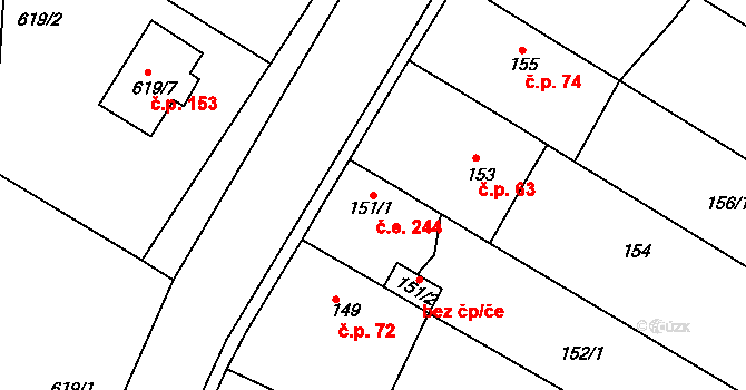 Lhota 244, Plzeň na parcele st. 151/1 v KÚ Lhota u Dobřan, Katastrální mapa