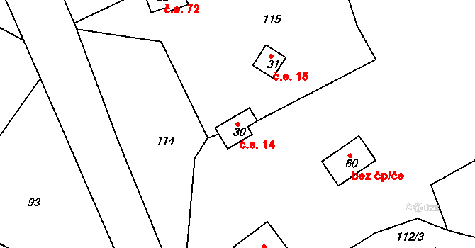 Rudov 14, Míčov-Sušice na parcele st. 30 v KÚ Rudov, Katastrální mapa