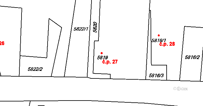 Roveňsko 27, Holice na parcele st. 5819 v KÚ Holice v Čechách, Katastrální mapa