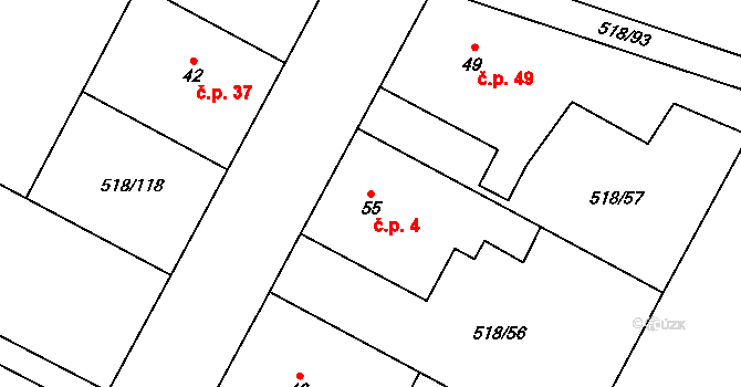 Stéblová 4 na parcele st. 55 v KÚ Stéblová, Katastrální mapa