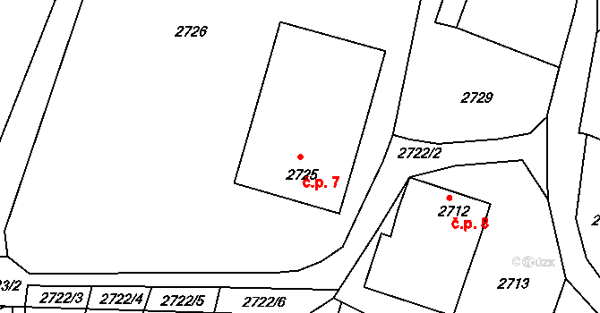 Březí 7, Kamenice nad Lipou na parcele st. 2725 v KÚ Kamenice nad Lipou, Katastrální mapa
