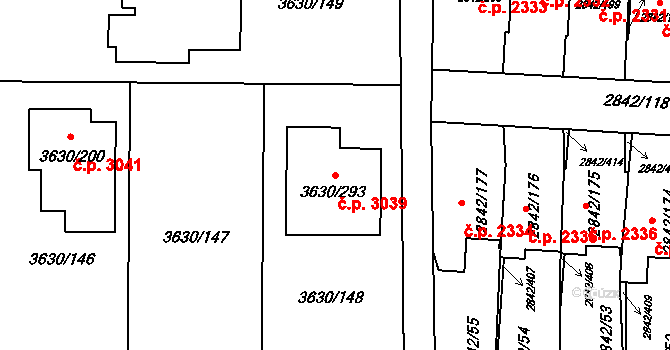 Louny 3039 na parcele st. 3630/293 v KÚ Louny, Katastrální mapa