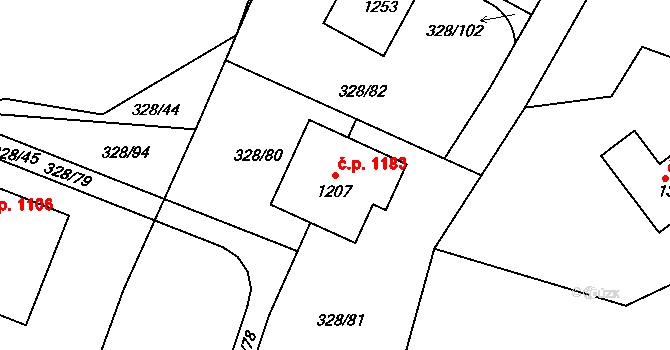 Ládví 1183, Kamenice na parcele st. 1207 v KÚ Ládví, Katastrální mapa
