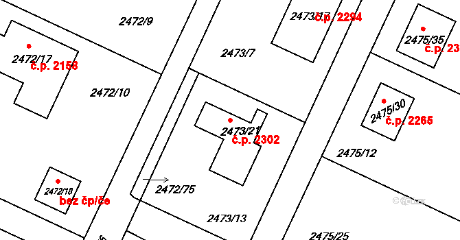 Předměstí 2302, Litoměřice na parcele st. 2473/21 v KÚ Litoměřice, Katastrální mapa