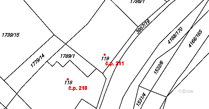 Libouchec 211 na parcele st. 119 v KÚ Libouchec, Katastrální mapa