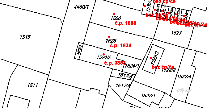 Teplice 3353 na parcele st. 1524/2 v KÚ Teplice, Katastrální mapa