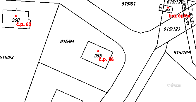 Žabovřesky 56, Chlístov na parcele st. 355 v KÚ Chlístov u Benešova, Katastrální mapa