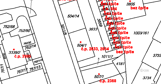 Havlíčkův Brod 2833,2834 na parcele st. 504/1 v KÚ Havlíčkův Brod, Katastrální mapa