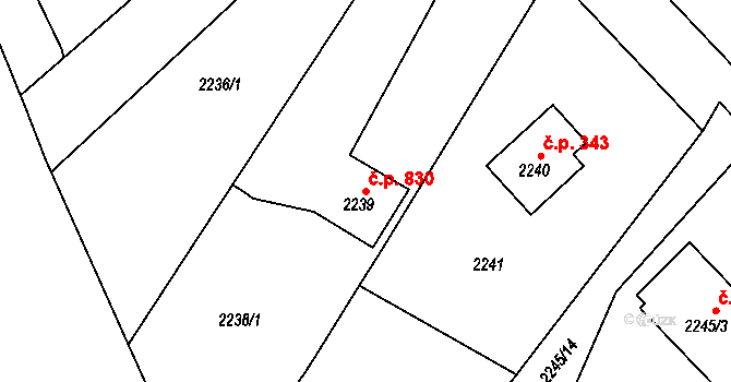 Týniště nad Orlicí 830 na parcele st. 2239 v KÚ Týniště nad Orlicí, Katastrální mapa