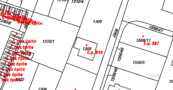 Dobruška 615 na parcele st. 1308 v KÚ Dobruška, Katastrální mapa