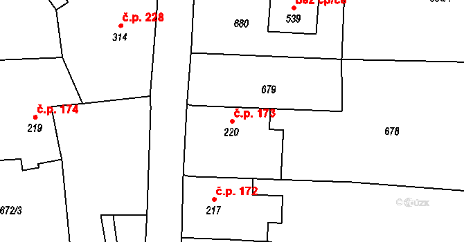 Dolní Lánov 173 na parcele st. 220 v KÚ Dolní Lánov, Katastrální mapa