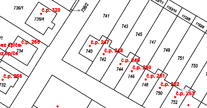 Rychlov 248, Bystřice pod Hostýnem na parcele st. 742 v KÚ Rychlov u Bystřice pod Hostýnem, Katastrální mapa
