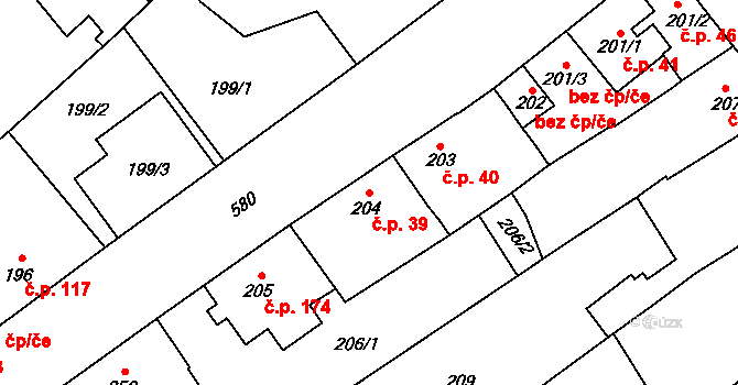 Čehovice 39 na parcele st. 204 v KÚ Čehovice, Katastrální mapa