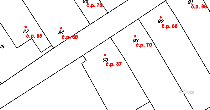 Džbánice 37 na parcele st. 99/1 v KÚ Džbánice, Katastrální mapa