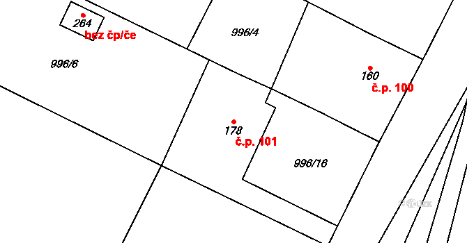 Malhotice 101 na parcele st. 178 v KÚ Malhotice, Katastrální mapa