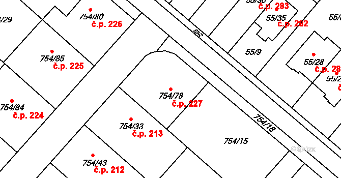 Radslavice 227 na parcele st. 754/78 v KÚ Radslavice u Přerova, Katastrální mapa