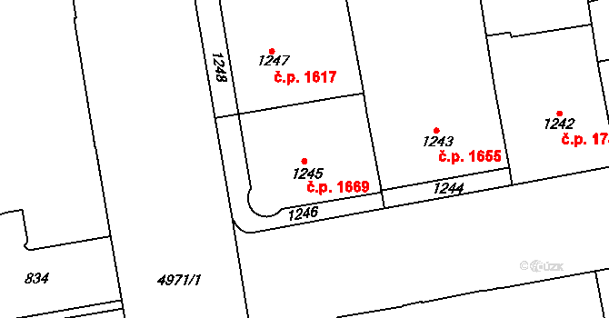 Přerov I-Město 1669, Přerov na parcele st. 1245 v KÚ Přerov, Katastrální mapa