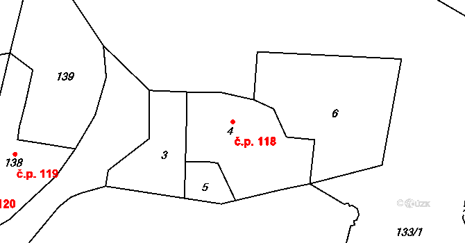 Přerov XIII-Penčice 118, Přerov na parcele st. 4 v KÚ Penčice, Katastrální mapa