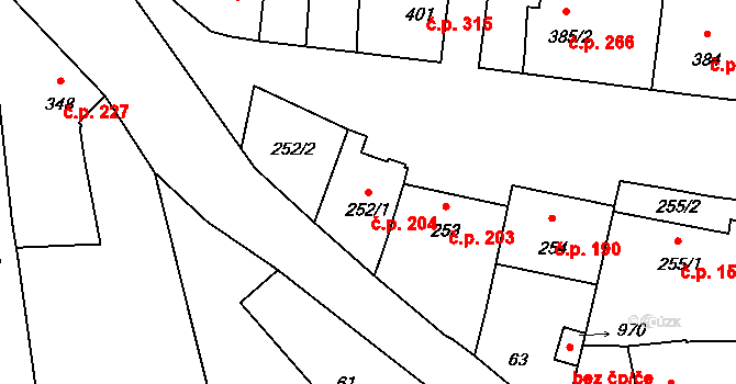Hranice IV-Drahotuše 204, Hranice na parcele st. 252/1 v KÚ Drahotuše, Katastrální mapa