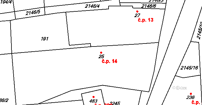 Chotusice 14 na parcele st. 25 v KÚ Chotusice, Katastrální mapa