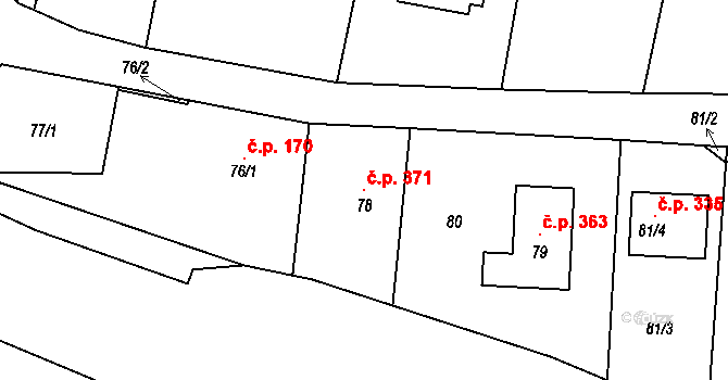 Lípa 371 na parcele st. 78 v KÚ Lípa nad Dřevnicí, Katastrální mapa