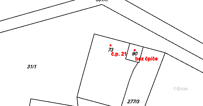 Poutnov 21, Teplá na parcele st. 73 v KÚ Poutnov, Katastrální mapa