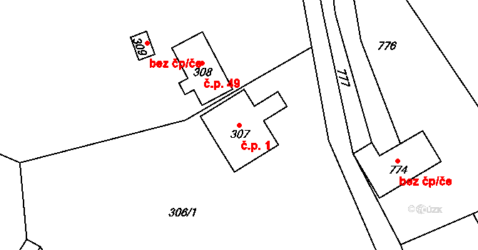 Haratice 1, Plavy na parcele st. 307 v KÚ Haratice, Katastrální mapa