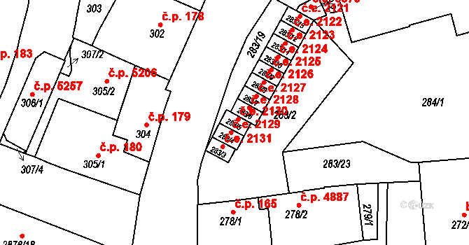 Jihlava 2130 na parcele st. 283/5 v KÚ Jihlava, Katastrální mapa