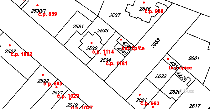 Čelákovice 1181 na parcele st. 2534 v KÚ Čelákovice, Katastrální mapa