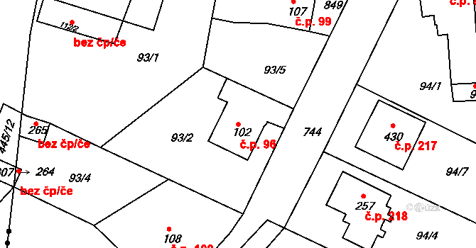 Horní Lomany 96, Františkovy Lázně na parcele st. 102 v KÚ Horní Lomany, Katastrální mapa