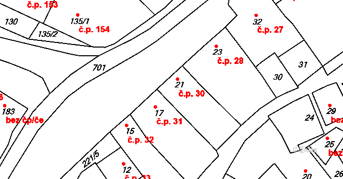 Skoronice 30 na parcele st. 21 v KÚ Skoronice, Katastrální mapa