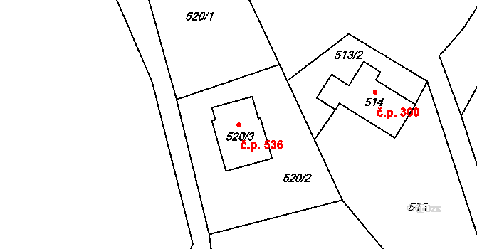 Fryčovice 536 na parcele st. 520/3 v KÚ Fryčovice, Katastrální mapa