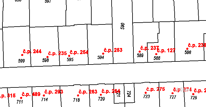 Švermov 253, Kladno na parcele st. 594 v KÚ Motyčín, Katastrální mapa