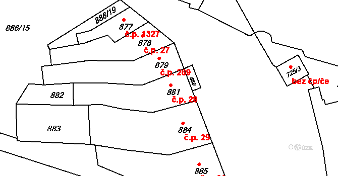 Třeboň II 28, Třeboň na parcele st. 881 v KÚ Třeboň, Katastrální mapa