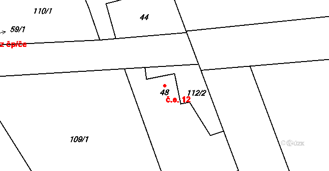 Hanov 12, Lestkov na parcele st. 48 v KÚ Hanov u Lestkova, Katastrální mapa