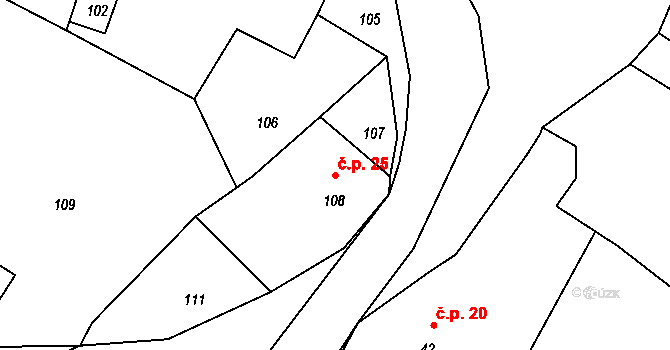 Vranov 25, Mimoň na parcele st. 108 v KÚ Vranov pod Ralskem, Katastrální mapa