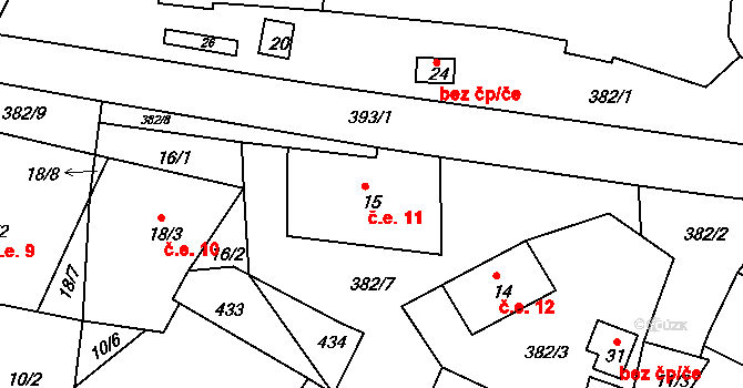 Hlupice 11, Lovečkovice na parcele st. 15 v KÚ Hlupice, Katastrální mapa