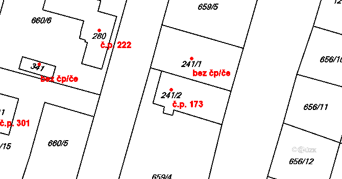 Krchleby 173 na parcele st. 241/2 v KÚ Krchleby u Nymburka, Katastrální mapa