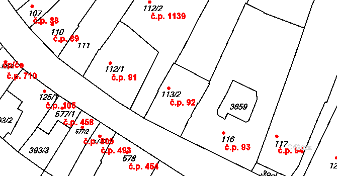 Lysá nad Labem 92 na parcele st. 113/2 v KÚ Lysá nad Labem, Katastrální mapa
