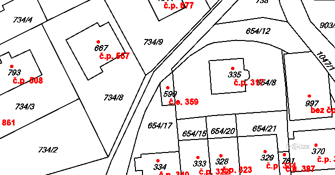 Bohosudov 359, Krupka na parcele st. 590 v KÚ Bohosudov, Katastrální mapa