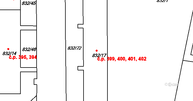 Děčín XXXII-Boletice nad Labem 399,400,401,402, Děčín na parcele st. 832/17 v KÚ Boletice nad Labem, Katastrální mapa