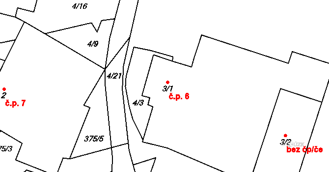 Horní Dvory 6, Cheb na parcele st. 3/1 v KÚ Horní Dvory, Katastrální mapa