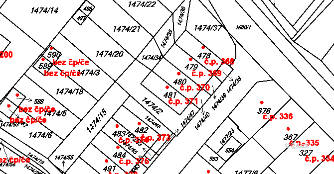 Údlice 371 na parcele st. 481 v KÚ Údlice, Katastrální mapa