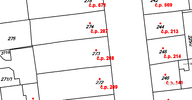 Vinohrady 288, Praha na parcele st. 273 v KÚ Vinohrady, Katastrální mapa