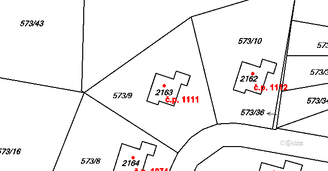 Vrchlabí 1111 na parcele st. 2163 v KÚ Vrchlabí, Katastrální mapa