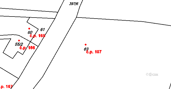 Dolní Libchava 107, Česká Lípa na parcele st. 63 v KÚ Dolní Libchava, Katastrální mapa