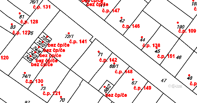 Újezdské Předměstí 142, Bílina na parcele st. 71 v KÚ Bílina-Újezd, Katastrální mapa