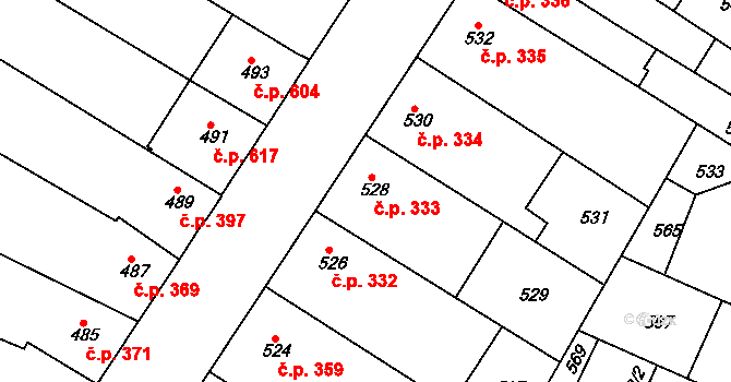 Blučina 333 na parcele st. 528 v KÚ Blučina, Katastrální mapa